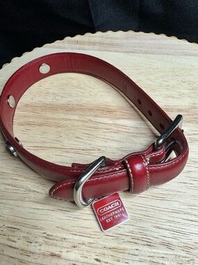 Coach Red Leather dog Collar with Silver Hardware